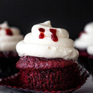 Halloween red velvet cupcake with vanilla ermine frosting cake texture