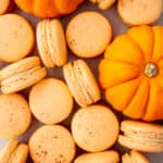 Pumpkin spice macarons with pumpkin spice cream cheese filling