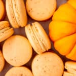close up of pumpkin spice macarons