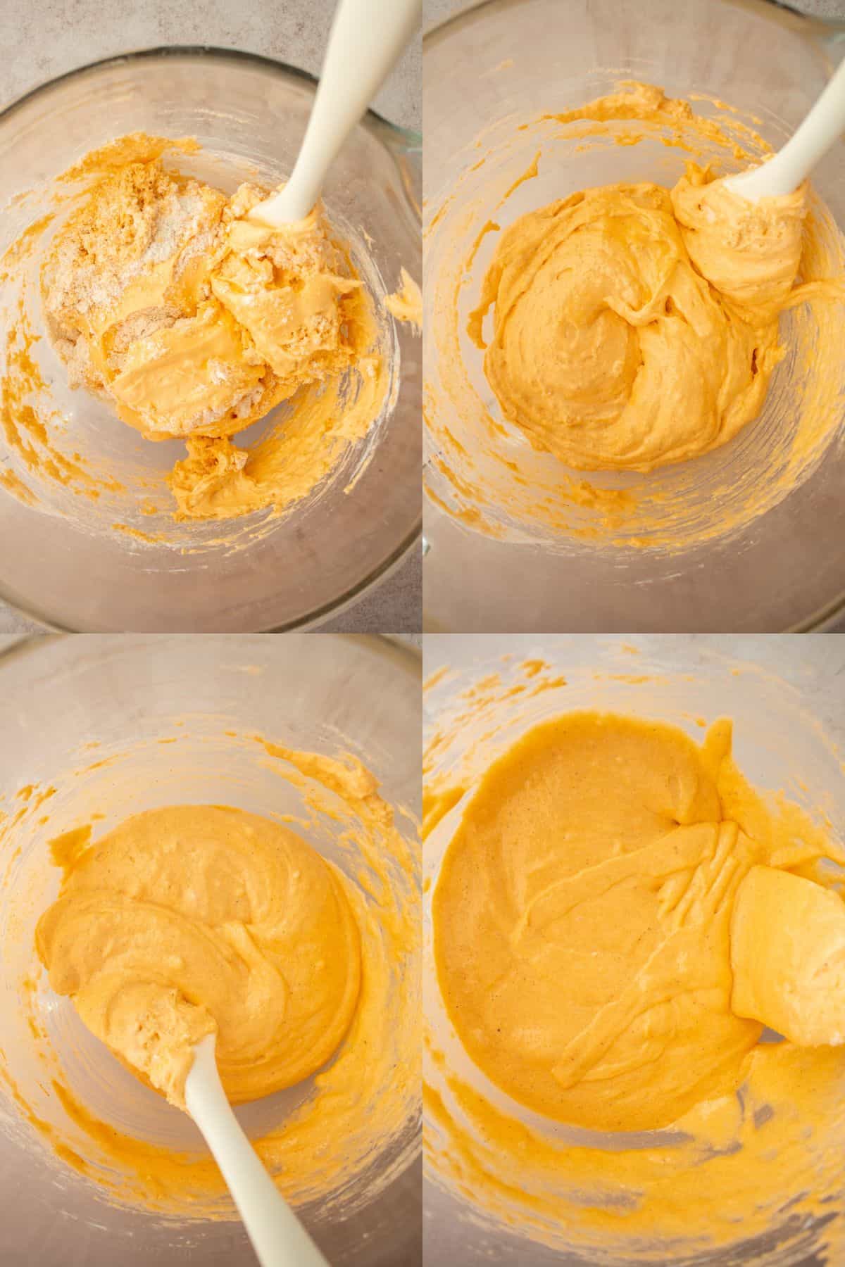 step by step photos mixing the almond mixture into the beaten egg whites