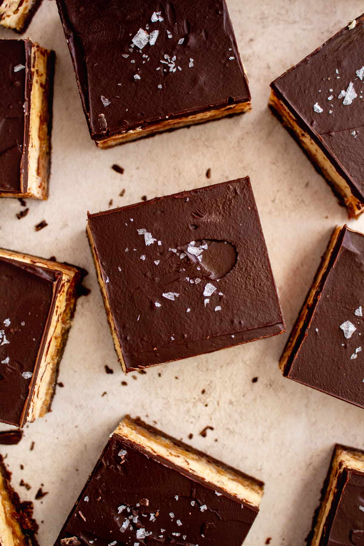 squares of brownie bars with flaky salt