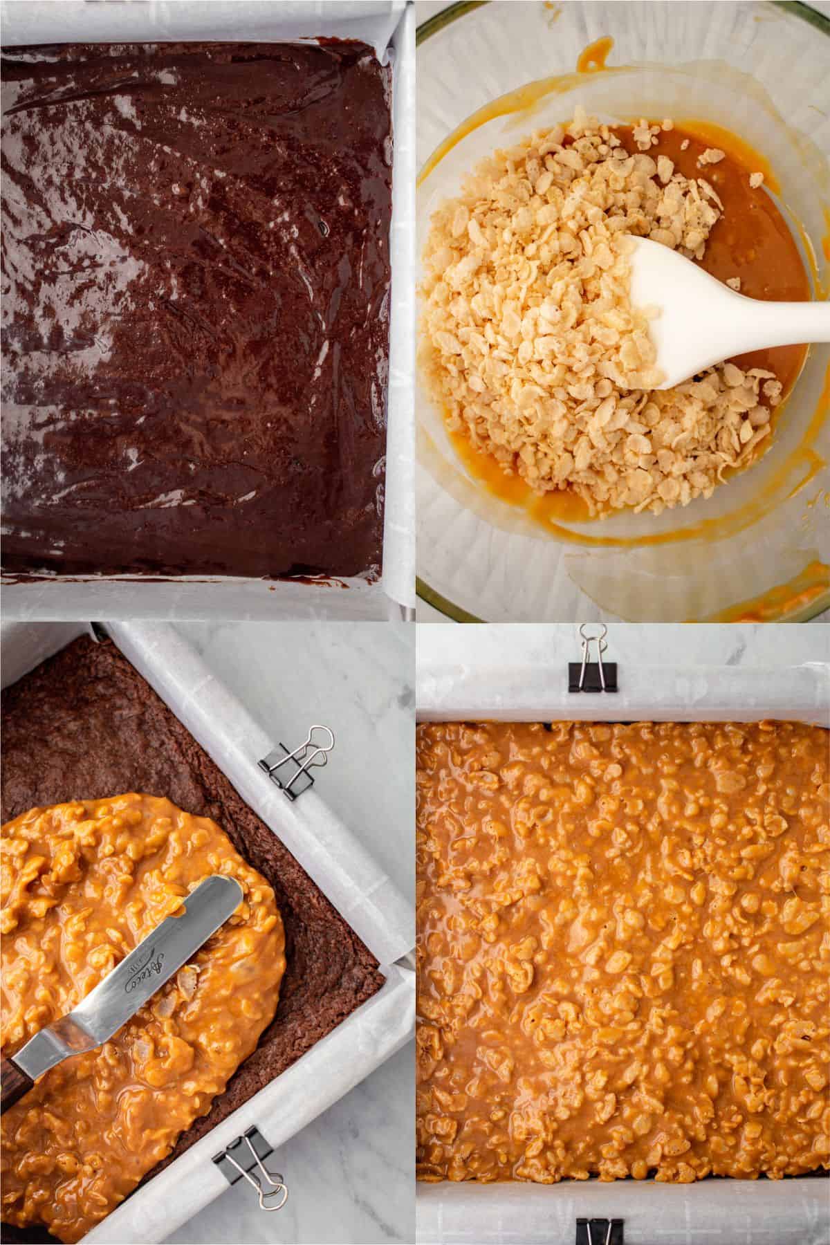 process photo of making the brownies and salted caramel crunch