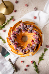 cranberry orange sour cream bundt cake with sugared cranberries