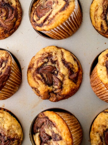 banana nutella muffins in muffin tin