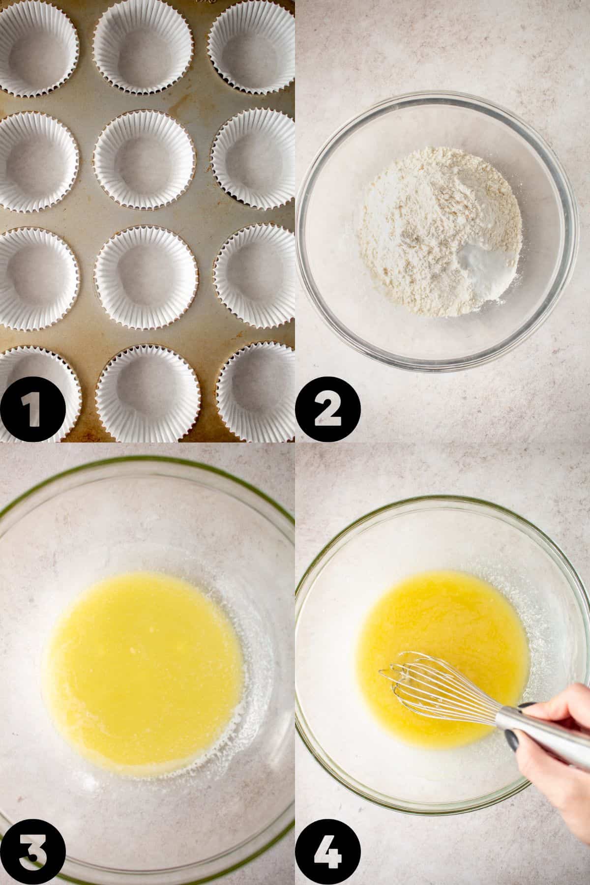 step by step instructions - prepped pan, sifted together dry ingredients, melted butter and added sugar