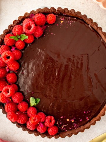 decorated chocolate raspberry tart