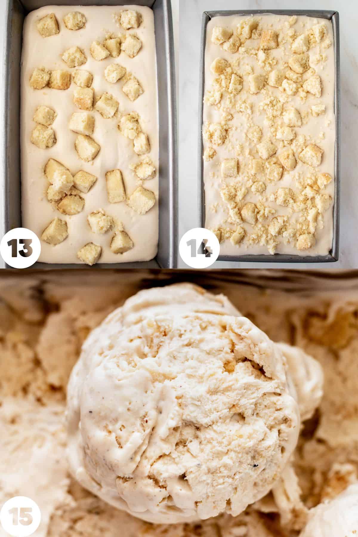 step by step layering ice cream and shortbread