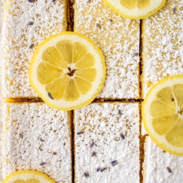 slices of lavender lemon bars