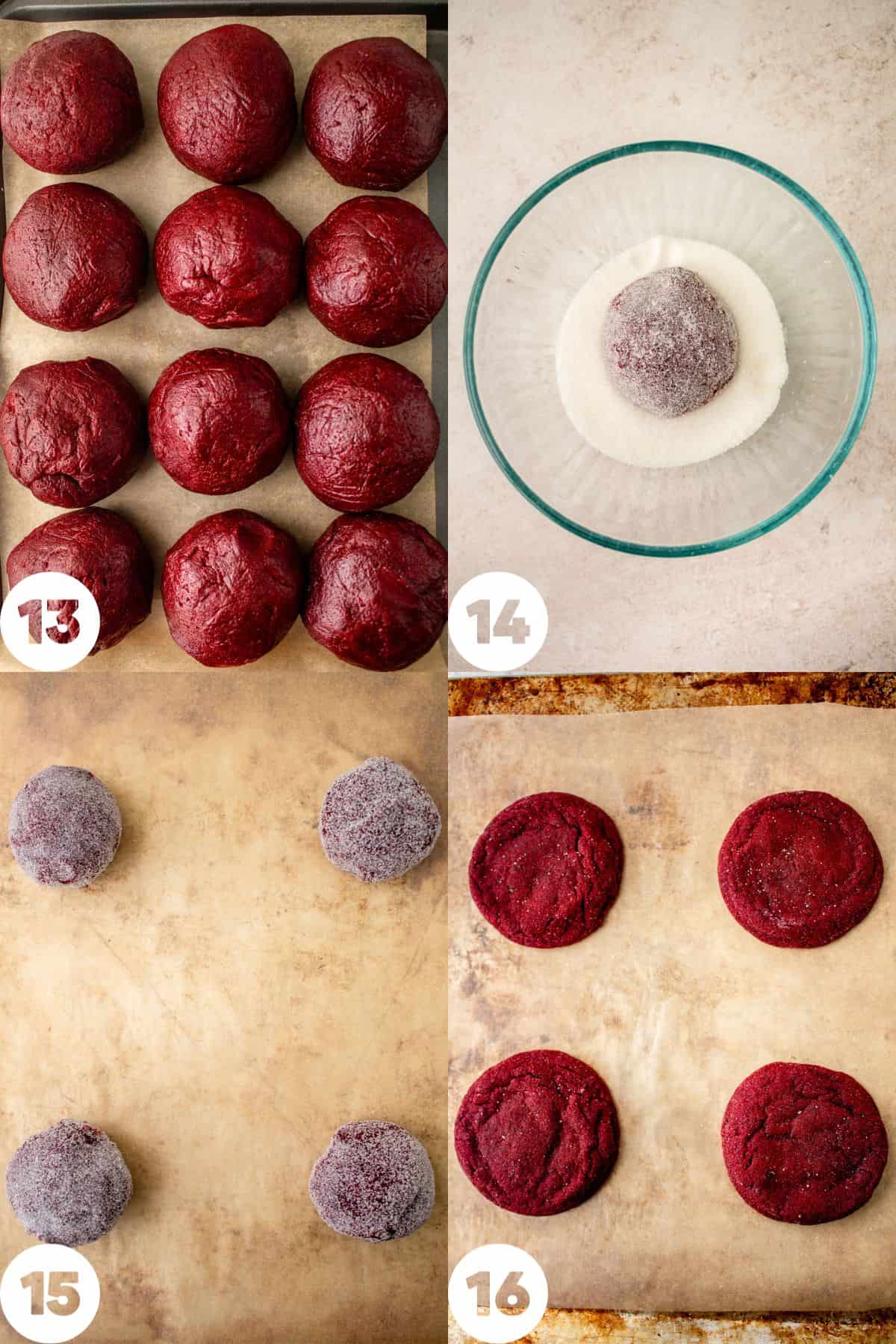 step by step rolling dough balls in sugar and baking